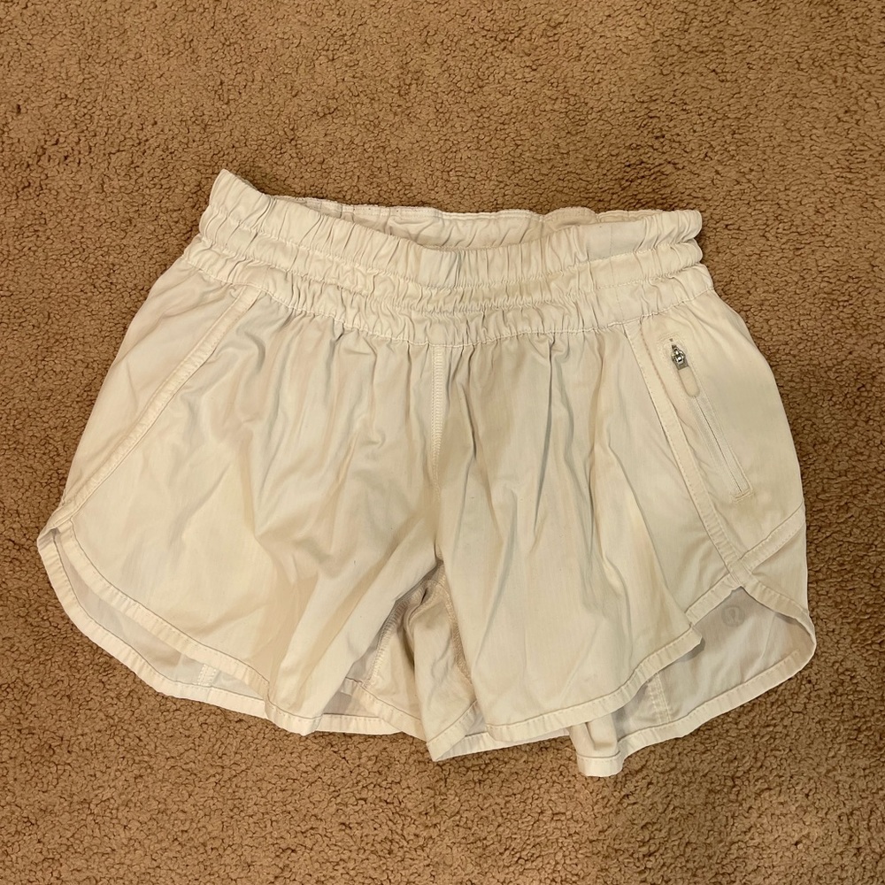 White lululemon Tracker Low Rise Lined Shorts!